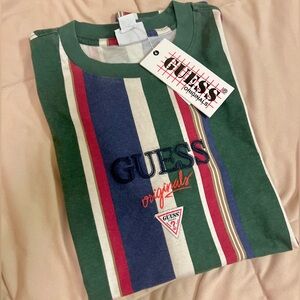 GUESS Striped Blue Green Red Tshirt M NEW